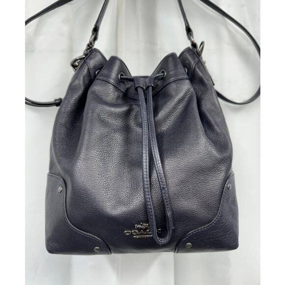 Coach Mickey Navy Blue Bucket Crossbody Leather Pebbled Shoulder Hobo Bag - Picture 4 of 14